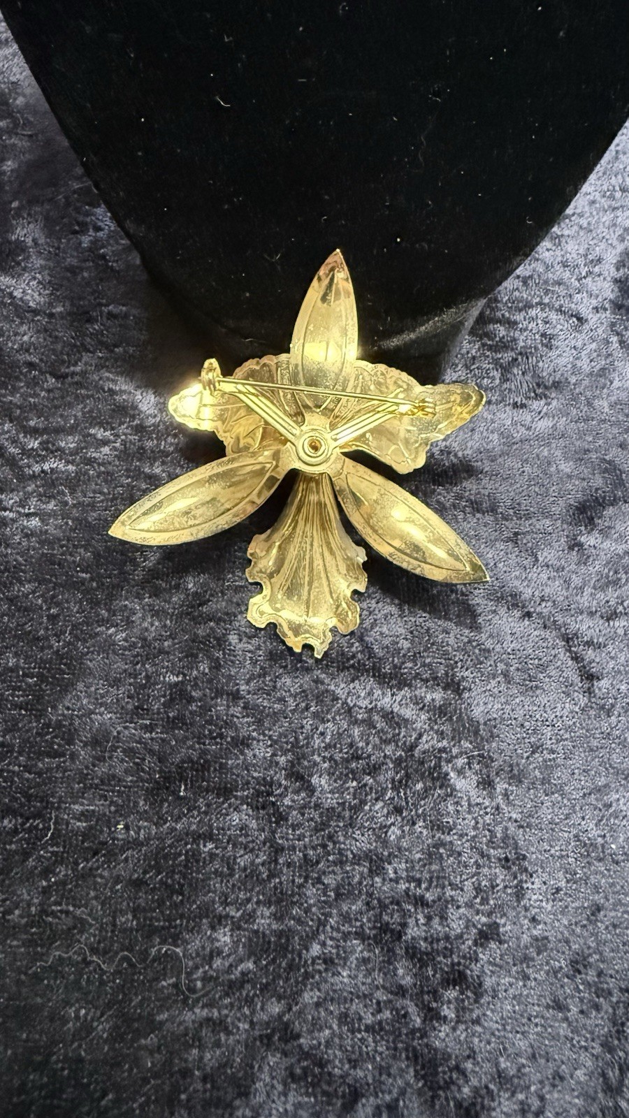 Set Of 3 Vintage Gold Tone BroochesEtched Orchid,Butterfly Filigree,Purple Stone