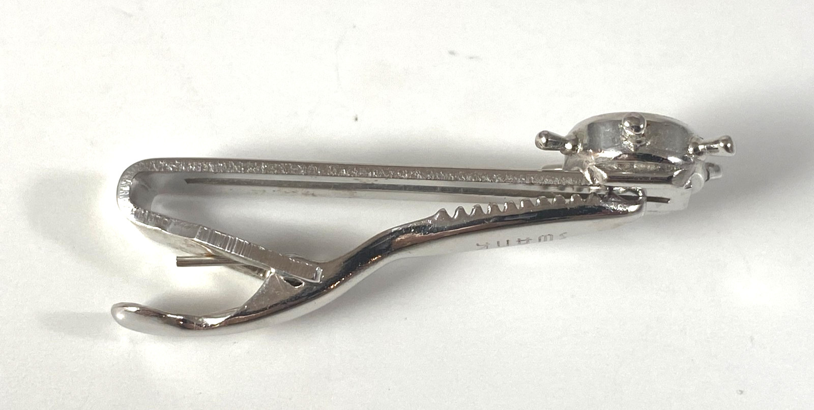 Vintage Swank Captain Wheel Compass Men’s Tie Clip Silver Tone 1950s Nautical