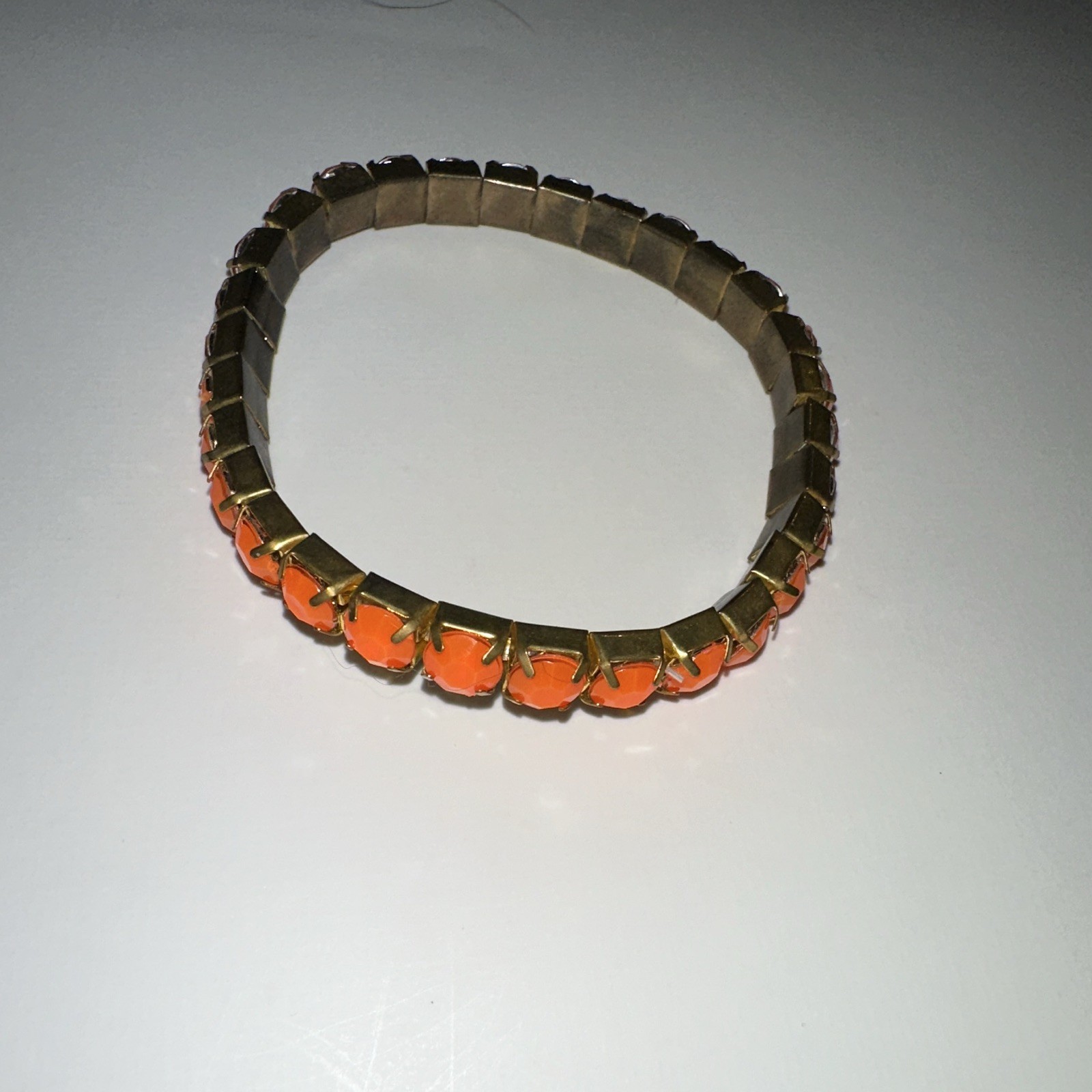 Vtg 1950s Gold Tone Orange Milk Glass Expansion Stretch Bracelet Thermoset Style