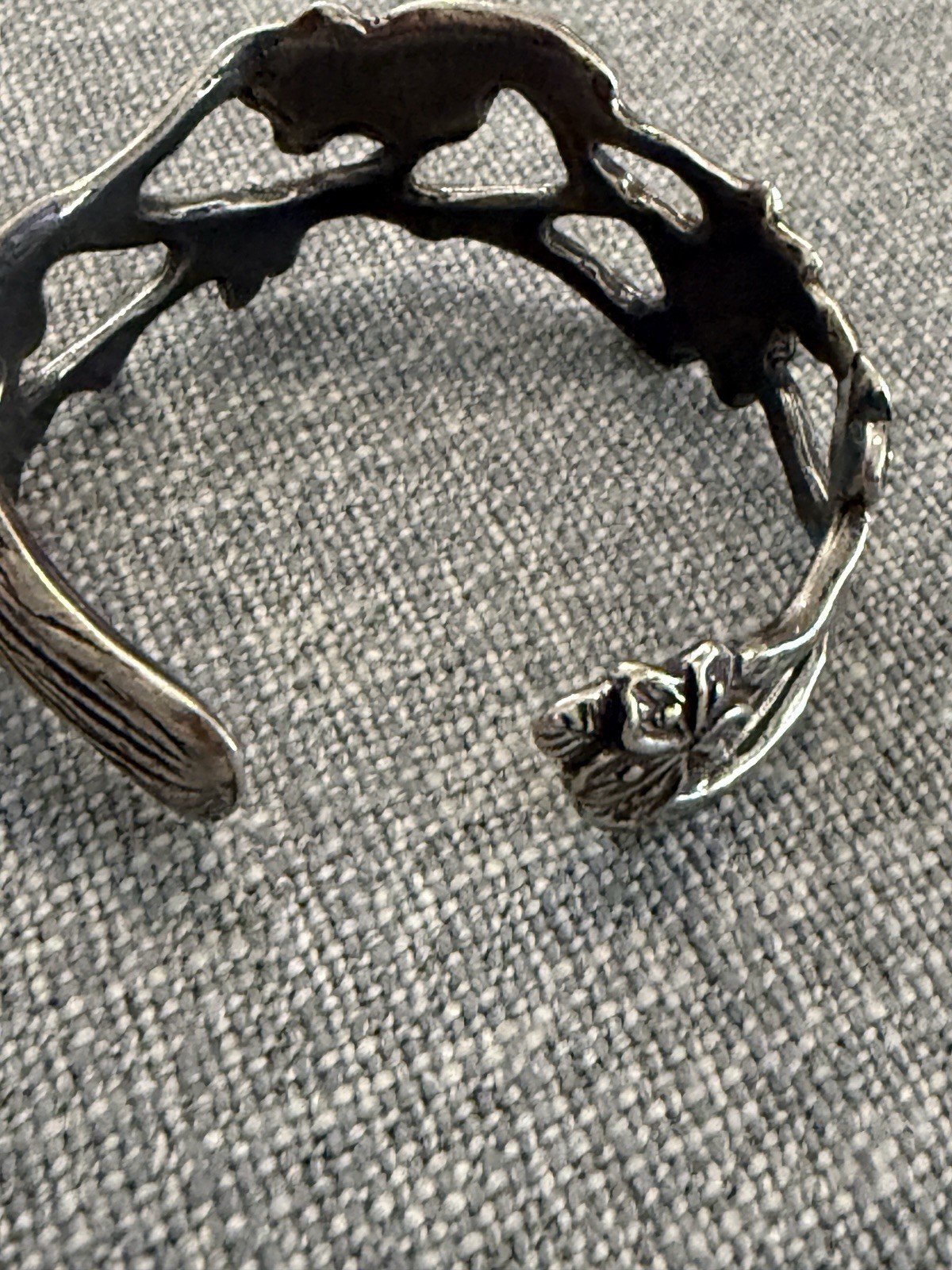 Salisbury Pewter Carved Cherry Blossom Relief Floral Adjustable Cuff Bracelet