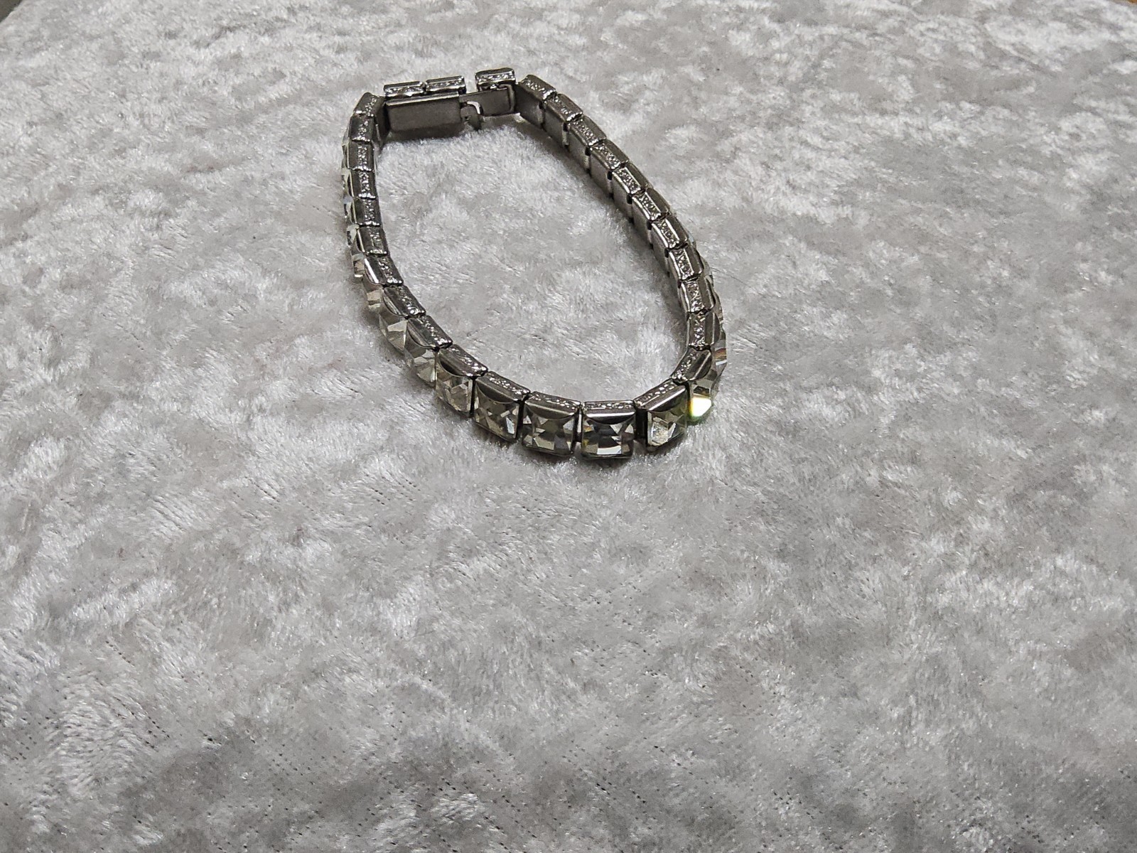 Vintage H&SO Sterling Silver White Glass Paste Rhinestone Tennis Bracelet 7.25In