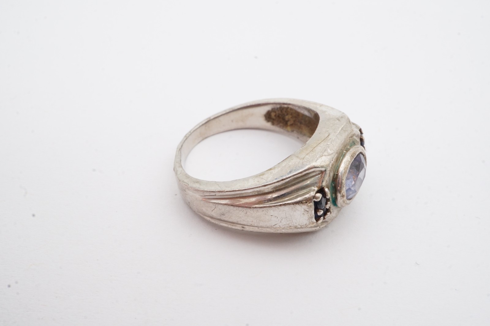 Vintage Sterling Silver 925 Iolite Sapphire Ring Size 9.75 Mens