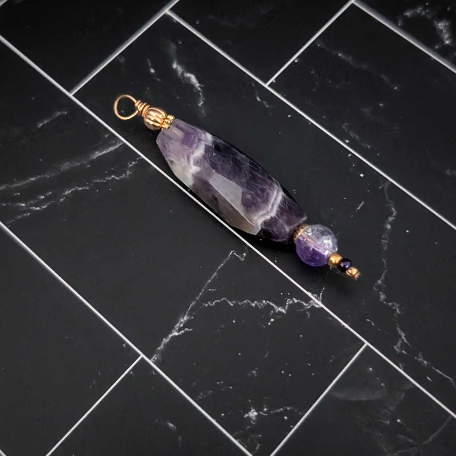 Vintage Pendant Large Statement Purple & Gold Tone – No Chain Included
