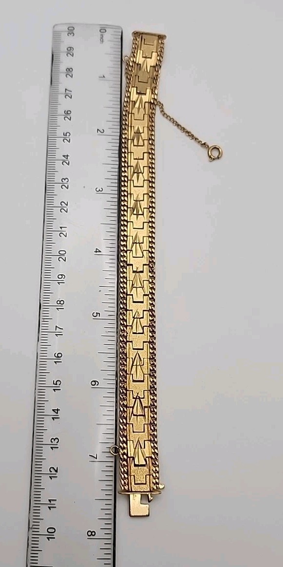 Vintage Brushed Gold Tone Articulated Link 7.25″ Bracelet With Safety Chain Gift