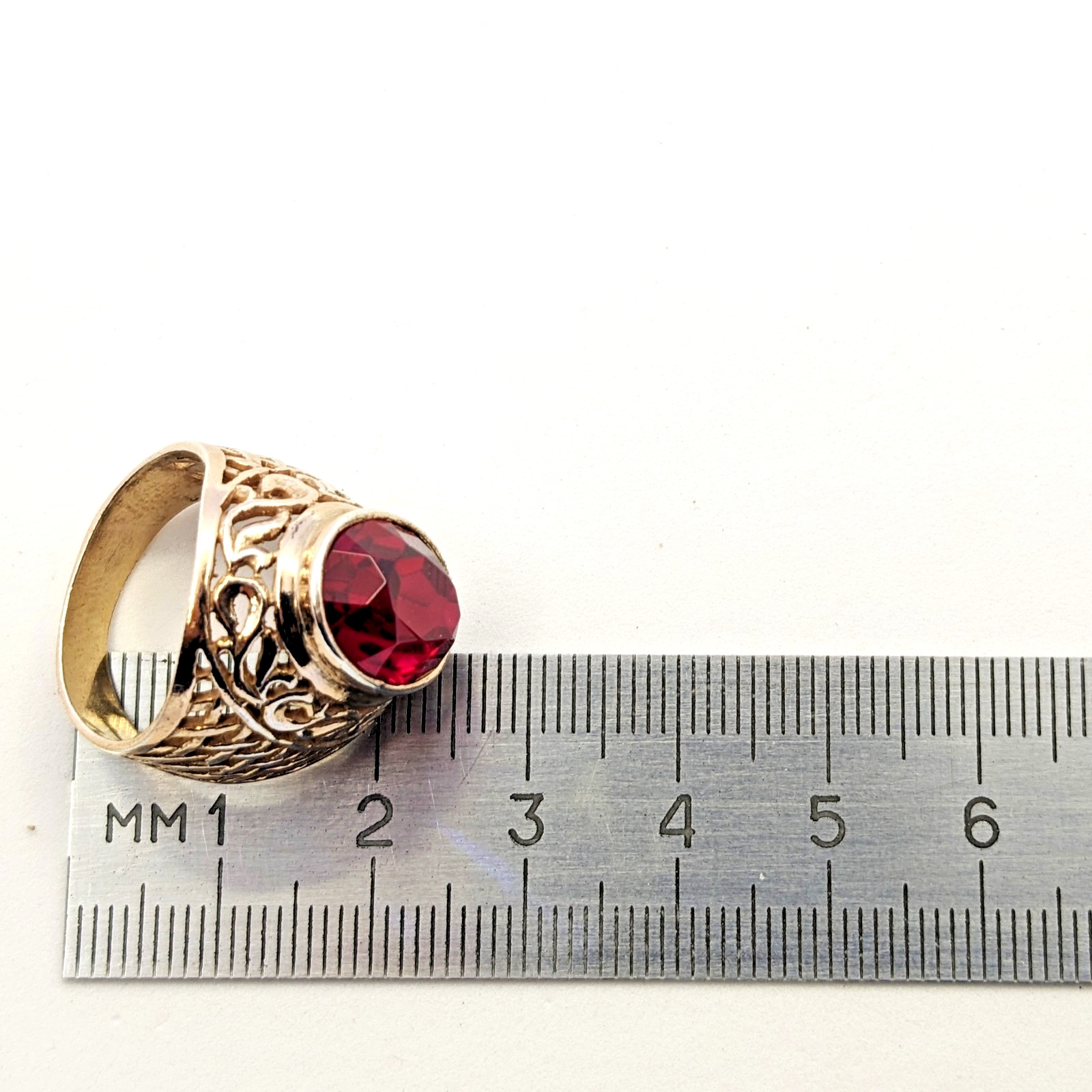 Vintage Soviet RING Silver⭐875 stamp Star USSR with Large Ruby -8US (18.5mm)| #8