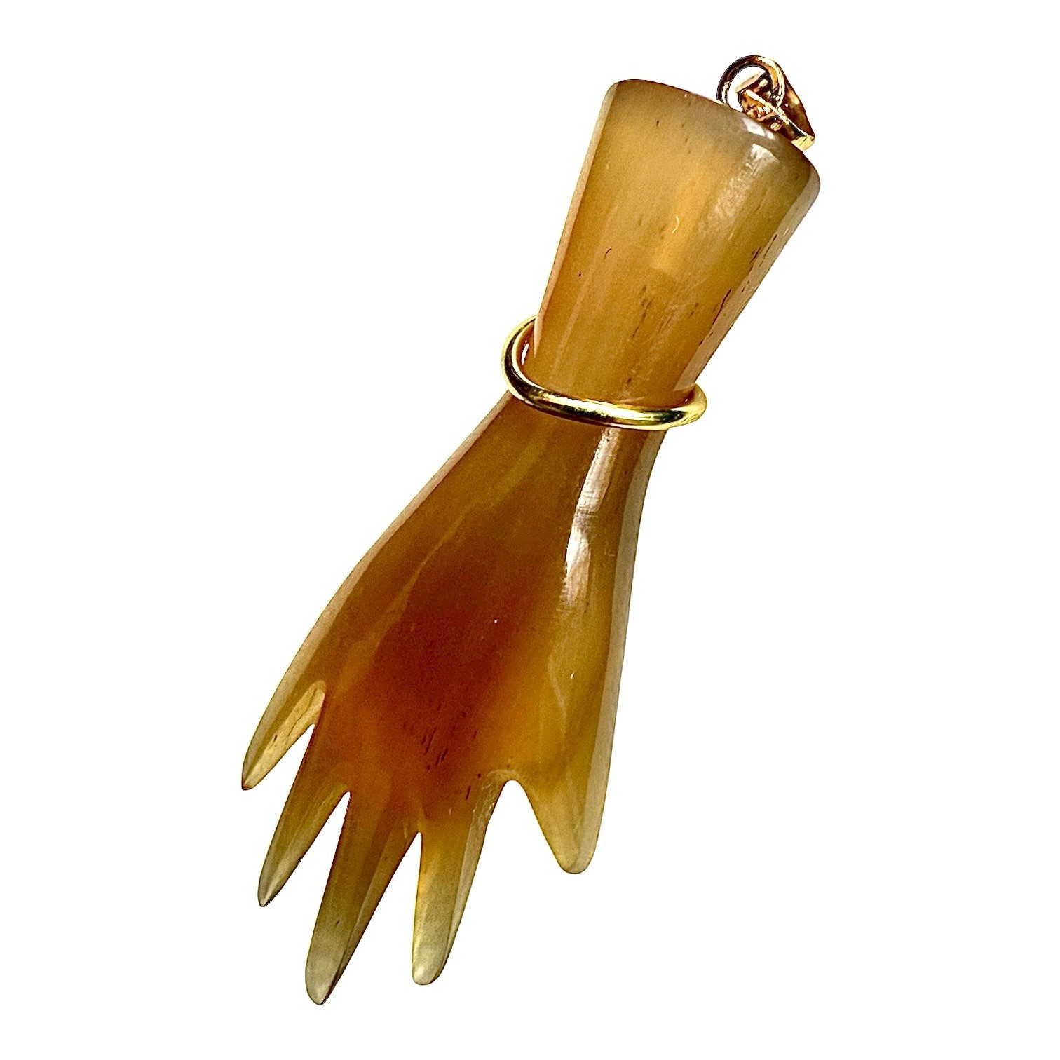 Antique Baltic Amber Hand Pendant Gold Filled Amulet Carved Honey Bony Victorian