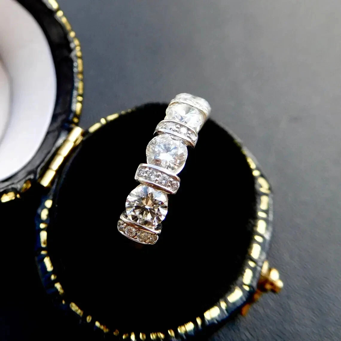 Art Deco Style Lab Created Diamond Anniversary Wedding 14K White Gold FN Ring