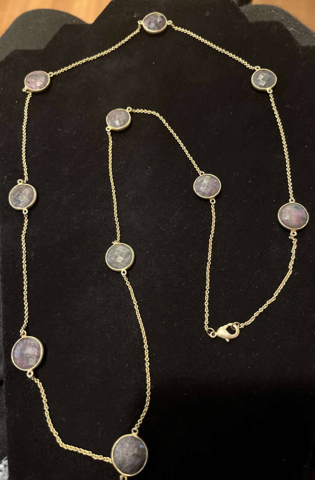 Vintage labradorite bezel station necklace Gemstones 32” Gold Bronze Tone Chain