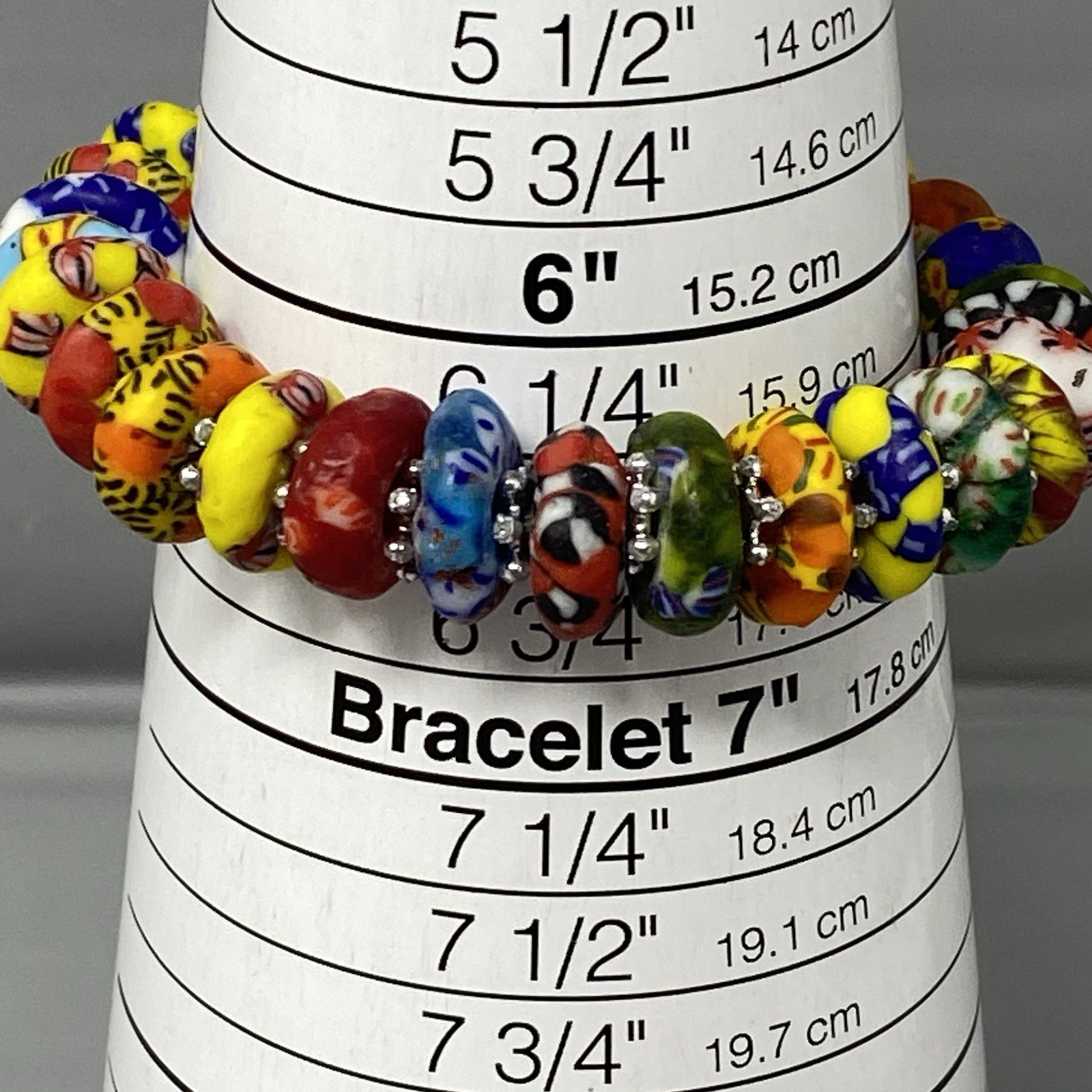 Krobo Beaded Bracelet Stretch Recycled Glass Ghana Multicolor Rondelle Donut 6.5