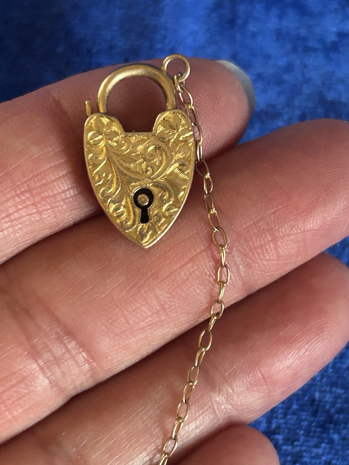 Vintage Circa30s 9ct Solid Gold Padlock Pendant or Charm With Floral Scrolls Old