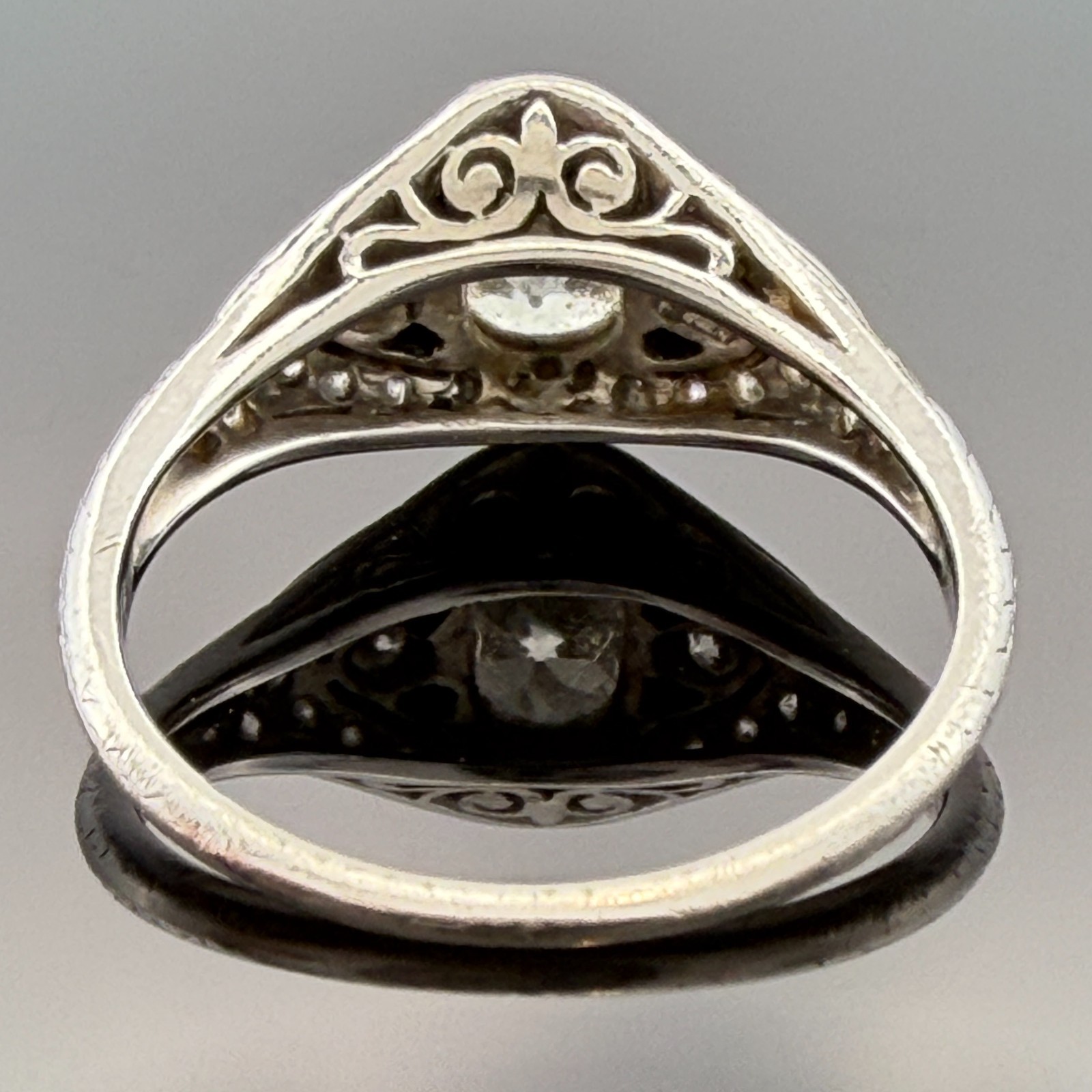 Art Deco Style Platinum Old European Cut Diamond Ring SI1 J Size 5.25