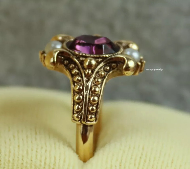Edwardian 3Ct Oval Cut Purple Rhodolite Women’s Ring 14K Yellow Gold Plated