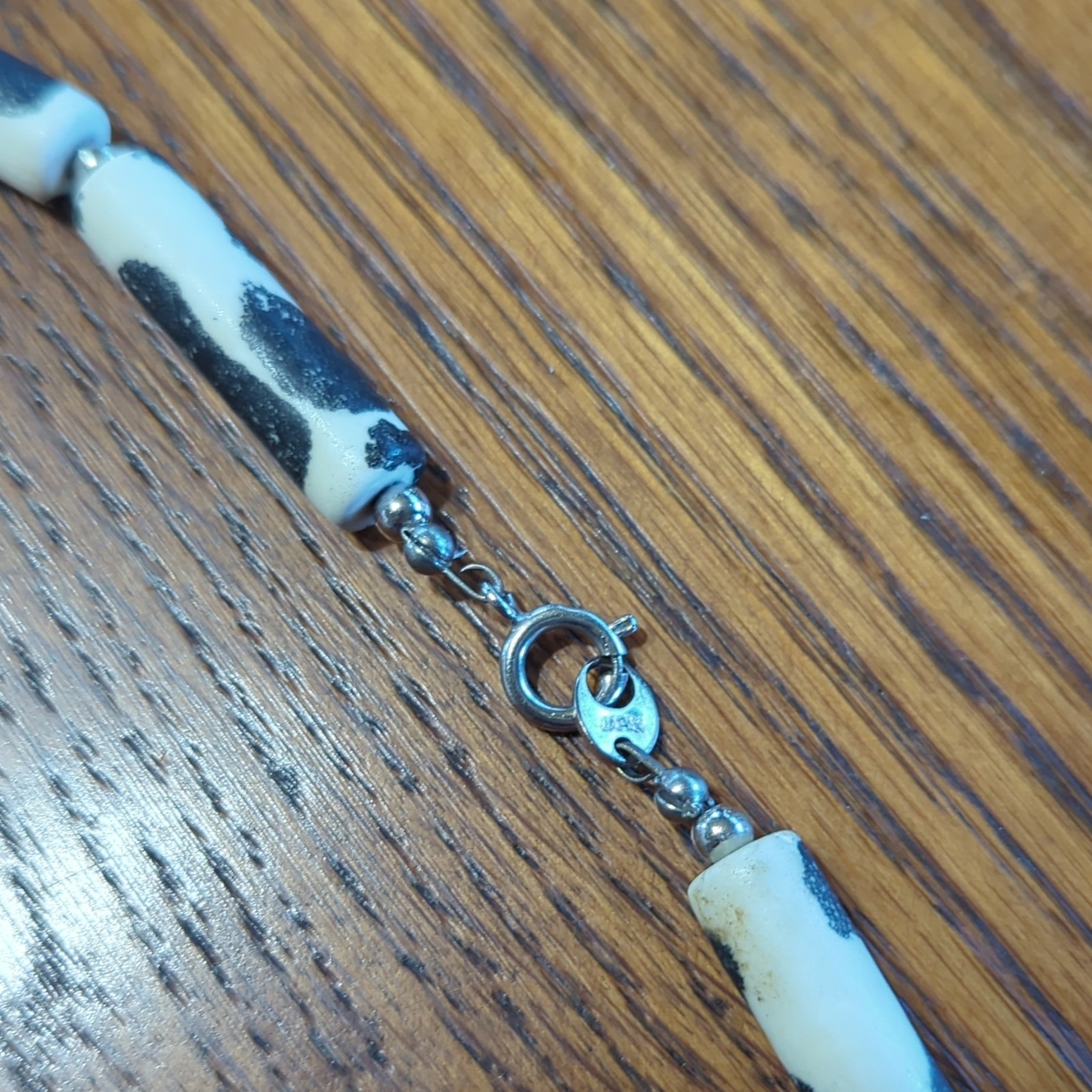 Chunky Vintage Stone Necklace Made In Japan 28″ Black and White