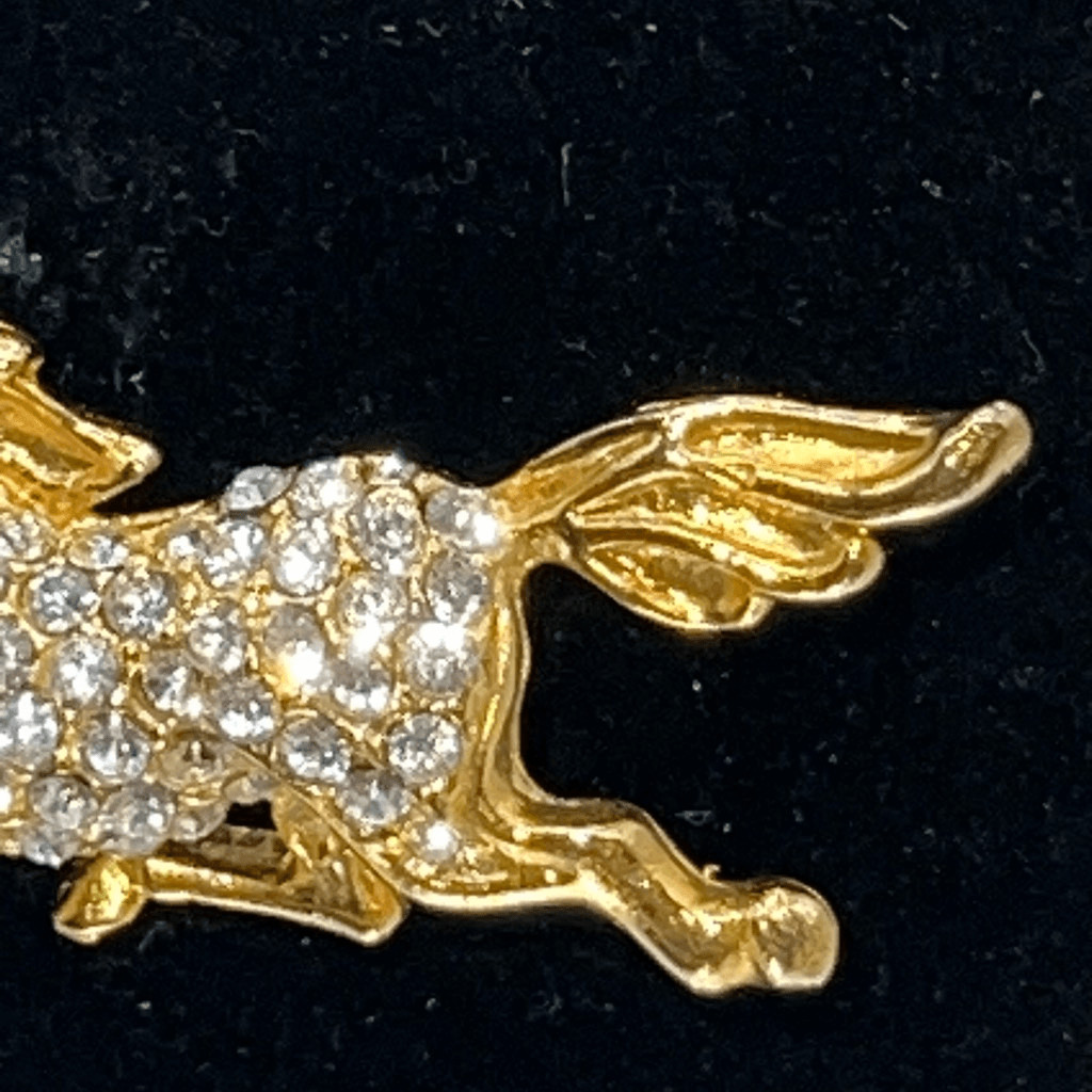 Vintage Running Horse Brooch Rhinestone Gold Tone Pave Pin Regency Edwardian