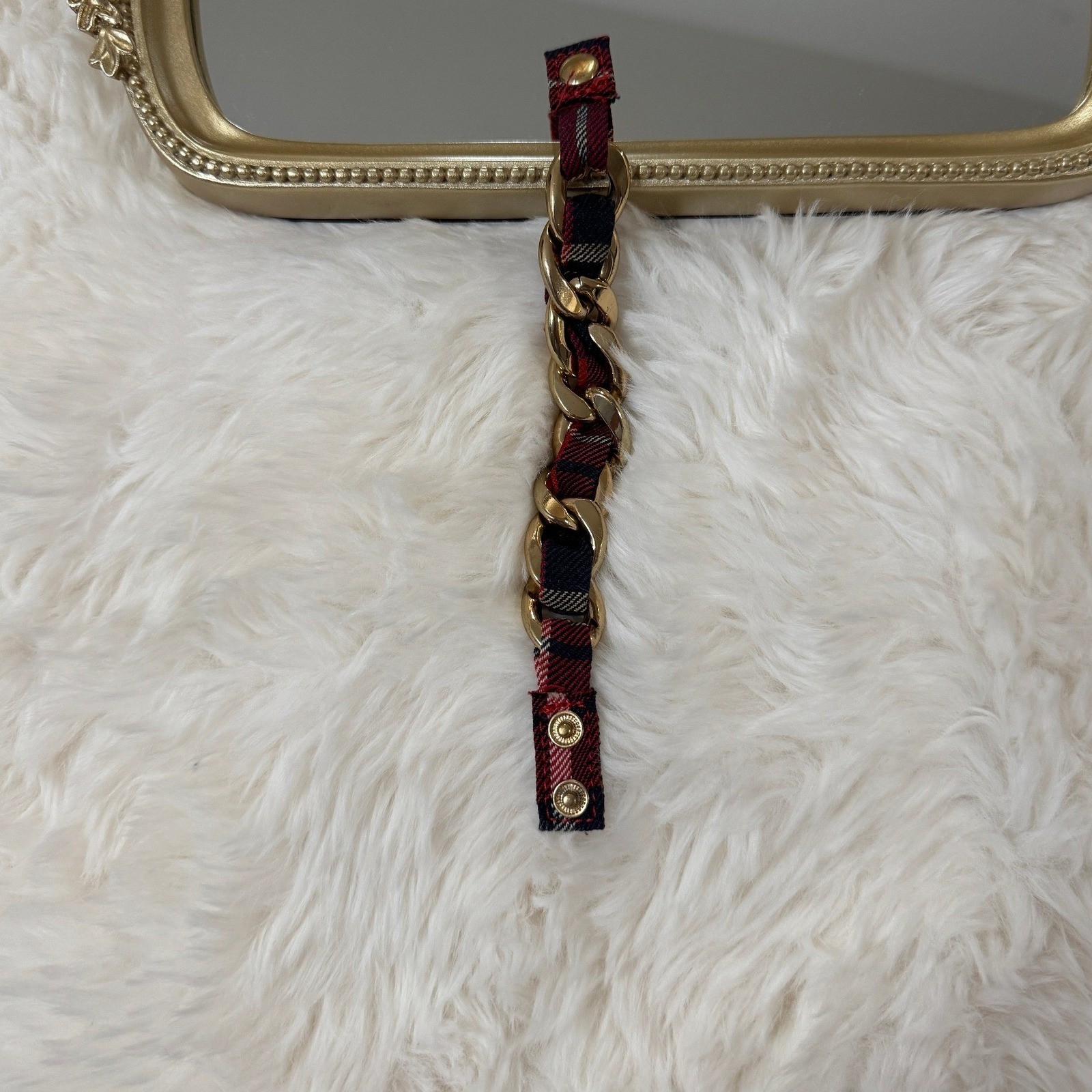 Gold Chain Plaid Bracelet Statement Preppy Vintage Aesthetic Chunky