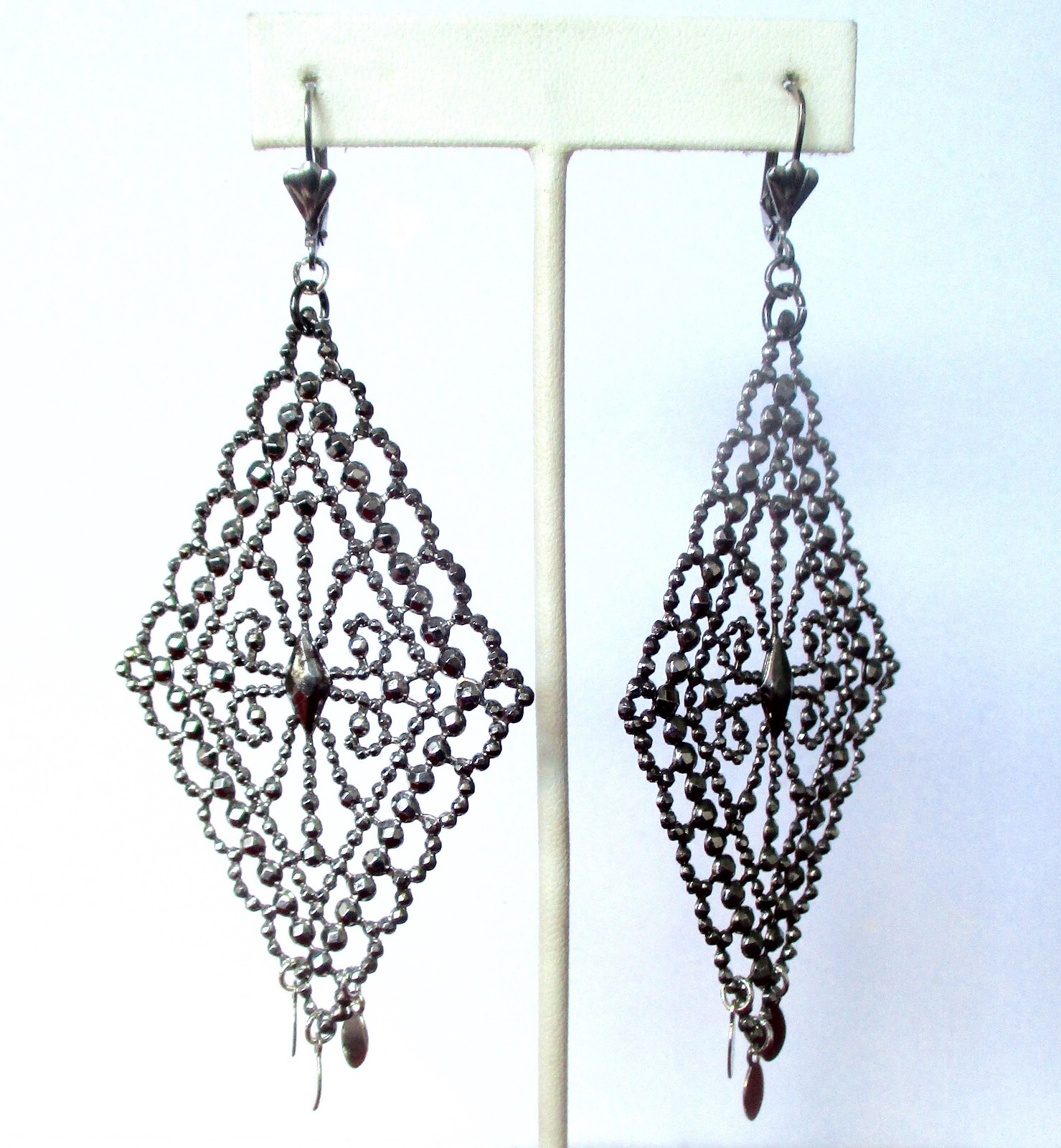 Pair of Antique Large Stamped Cut Steel Earrings