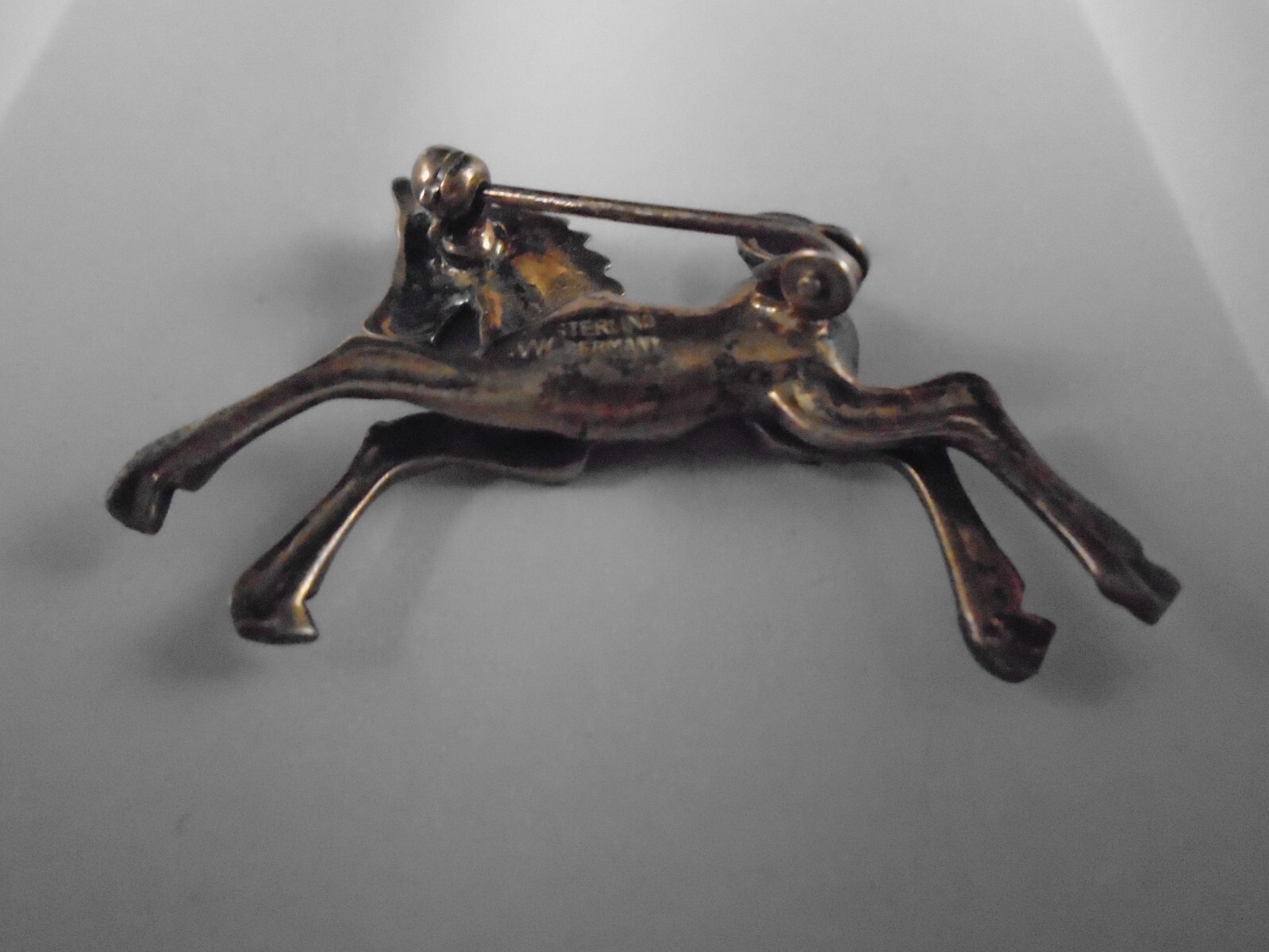 Sterling Silver And Marcasite Horse Brooch With Coral Eye Germany
