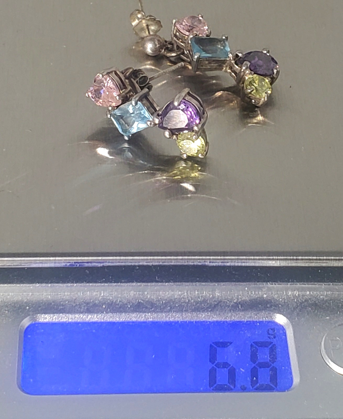 Vtg Sterling Silver Multicolor Pastel CZ Dangle Drop Stud Post Earrings Lot
