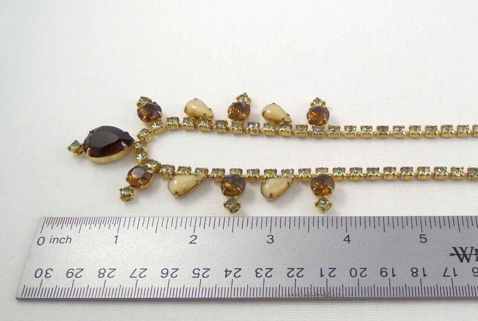 VTG Juliana Style Necklace Yellow & Brown Rhinestones Different Sizes & Shapes