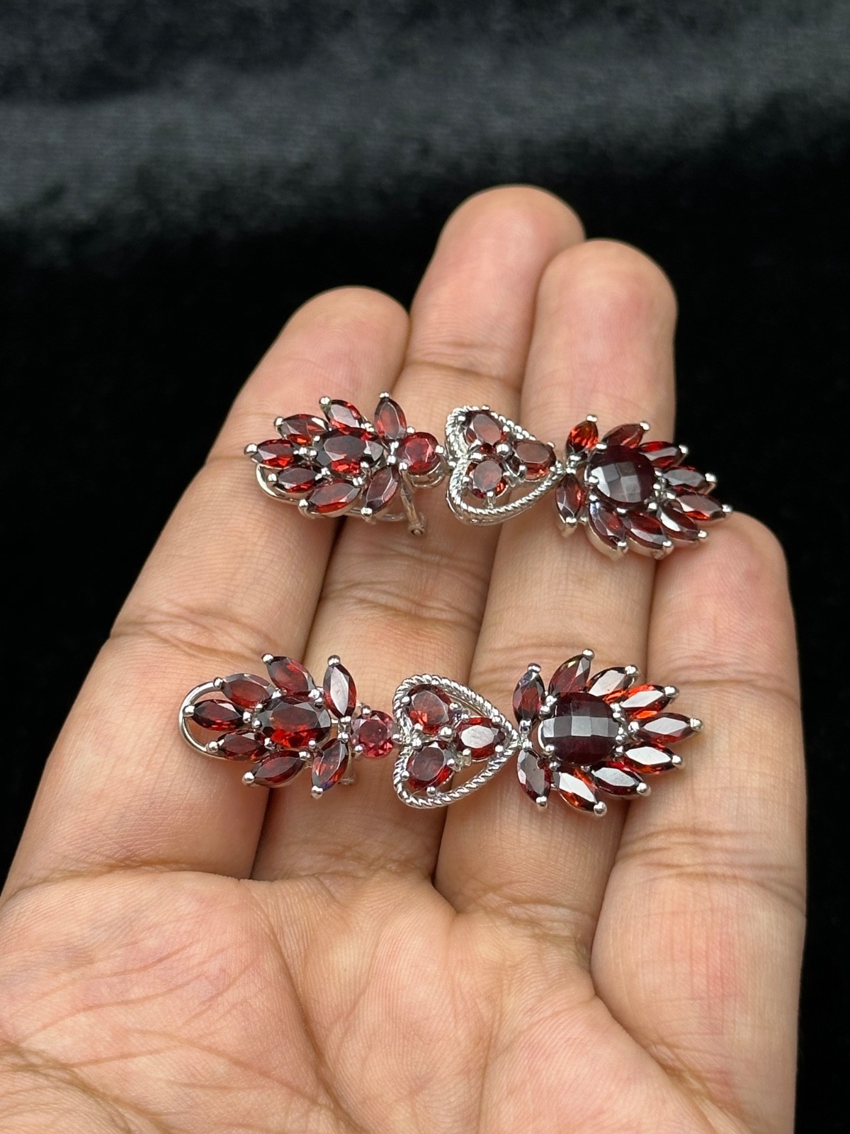 Beautiful Victorian Handmade Faceted Garnet Earrings, 925 Sterling Silver