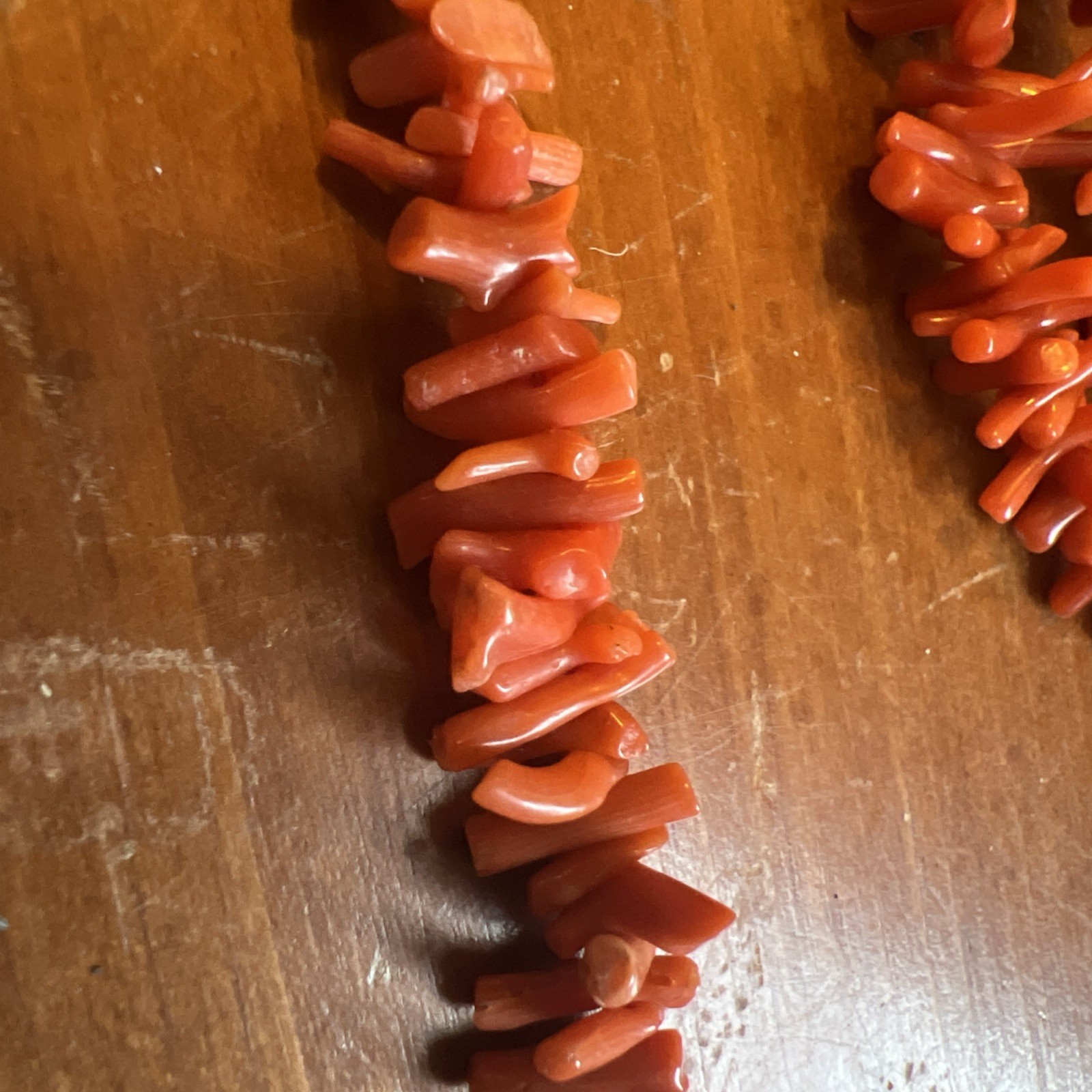 2 Vintage Mid-Century Orange Mediterranean Coral Necklaces 97 grams 8″ and 16″