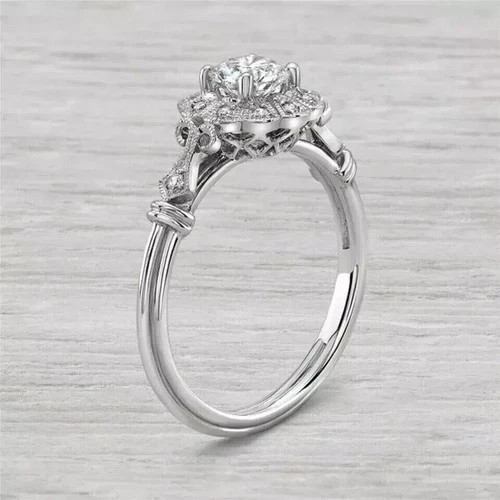 Art Deco Vintage 1.2Ct Lab Created Diamond Antique 14K Gold Over Engagement Ring
