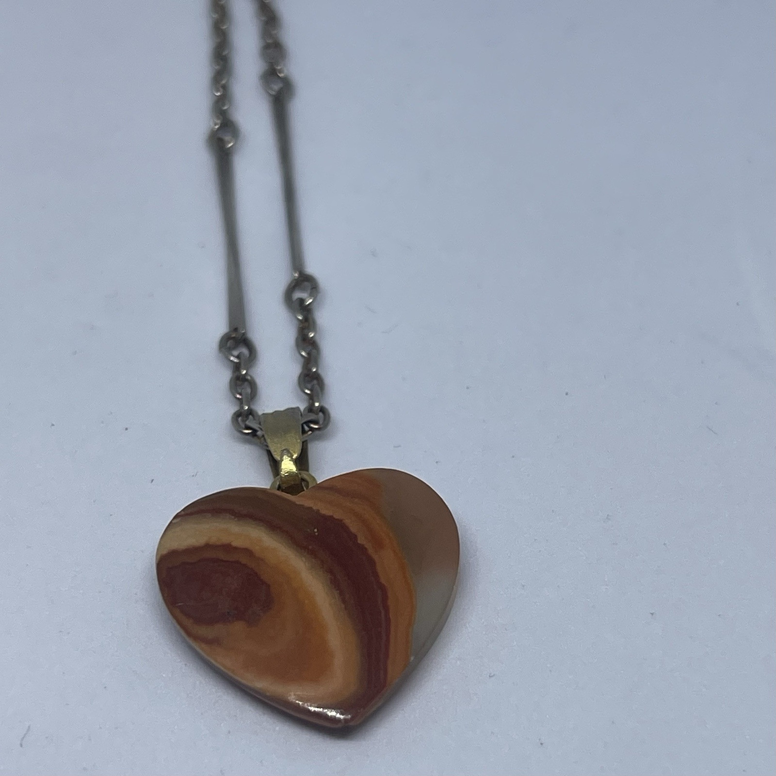 Vintage 1970’s Agate Geode Heart Pendant Bar Link Chain 18” Necklace
