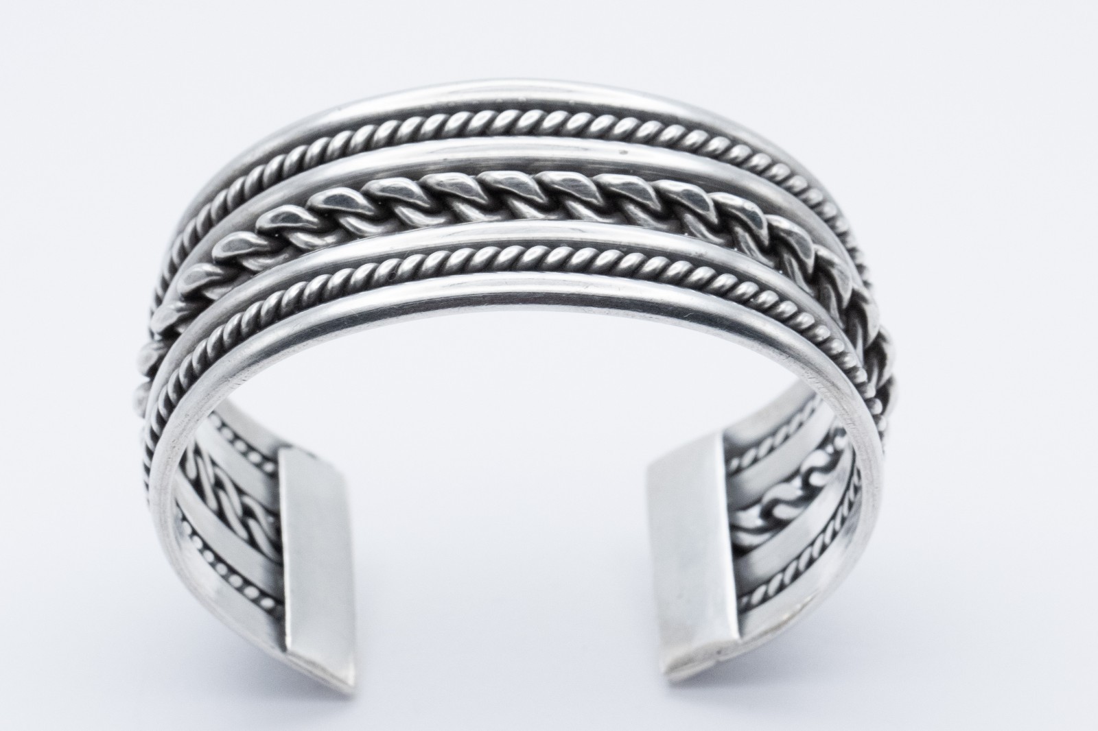Navajo Sterling Silver Triple Twisted Wire Wide Cuff Bracelet 78.6g Vintage 925