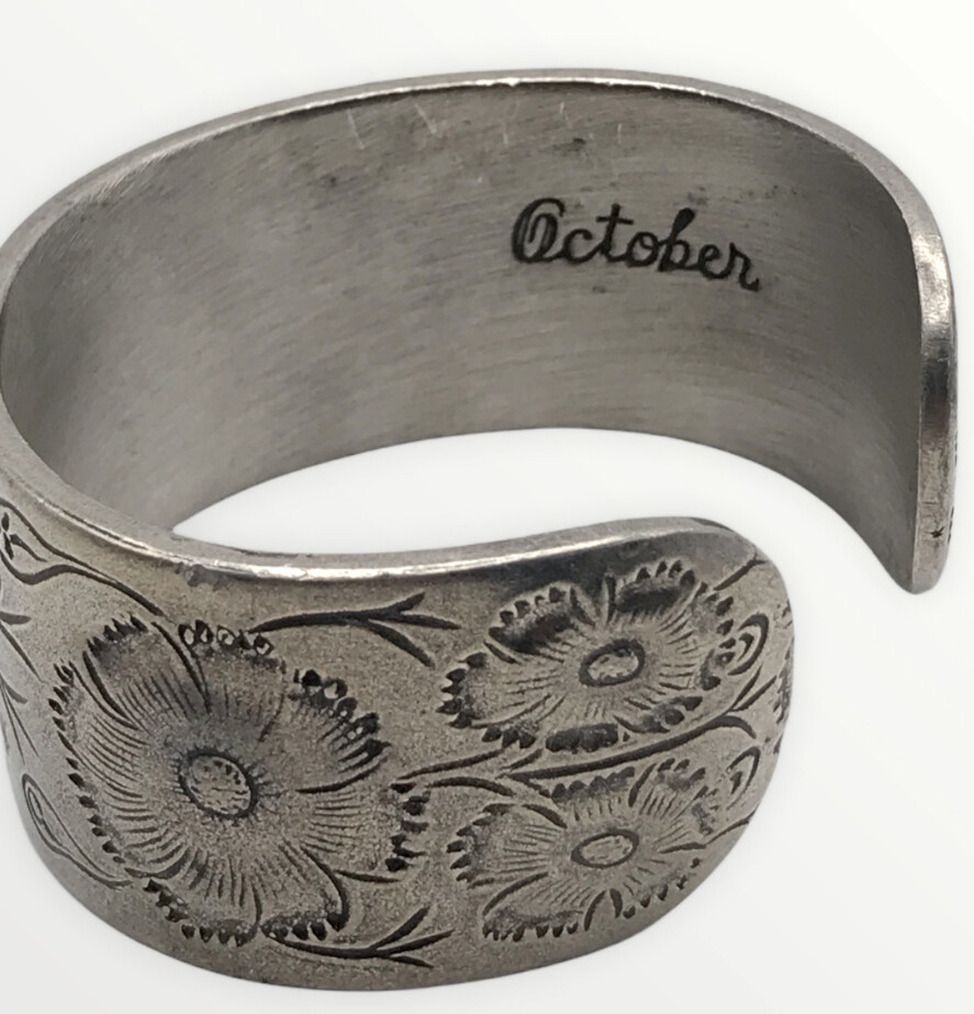 Vintage Salisbury Pewter October Cuff Floral Etched Bracelet
