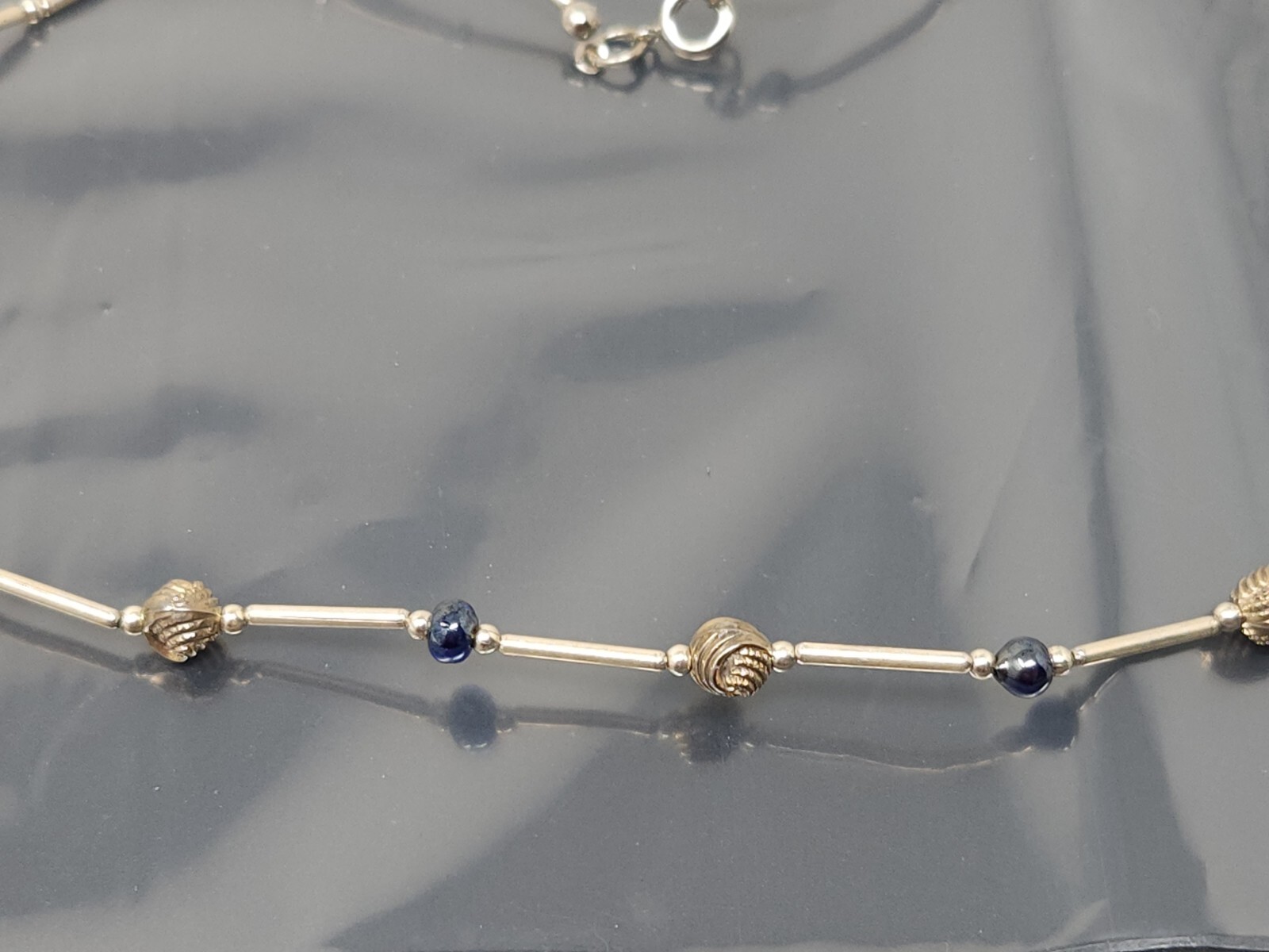Vintage South Western Liquid Sterling Silver Beaded Necklace 15″