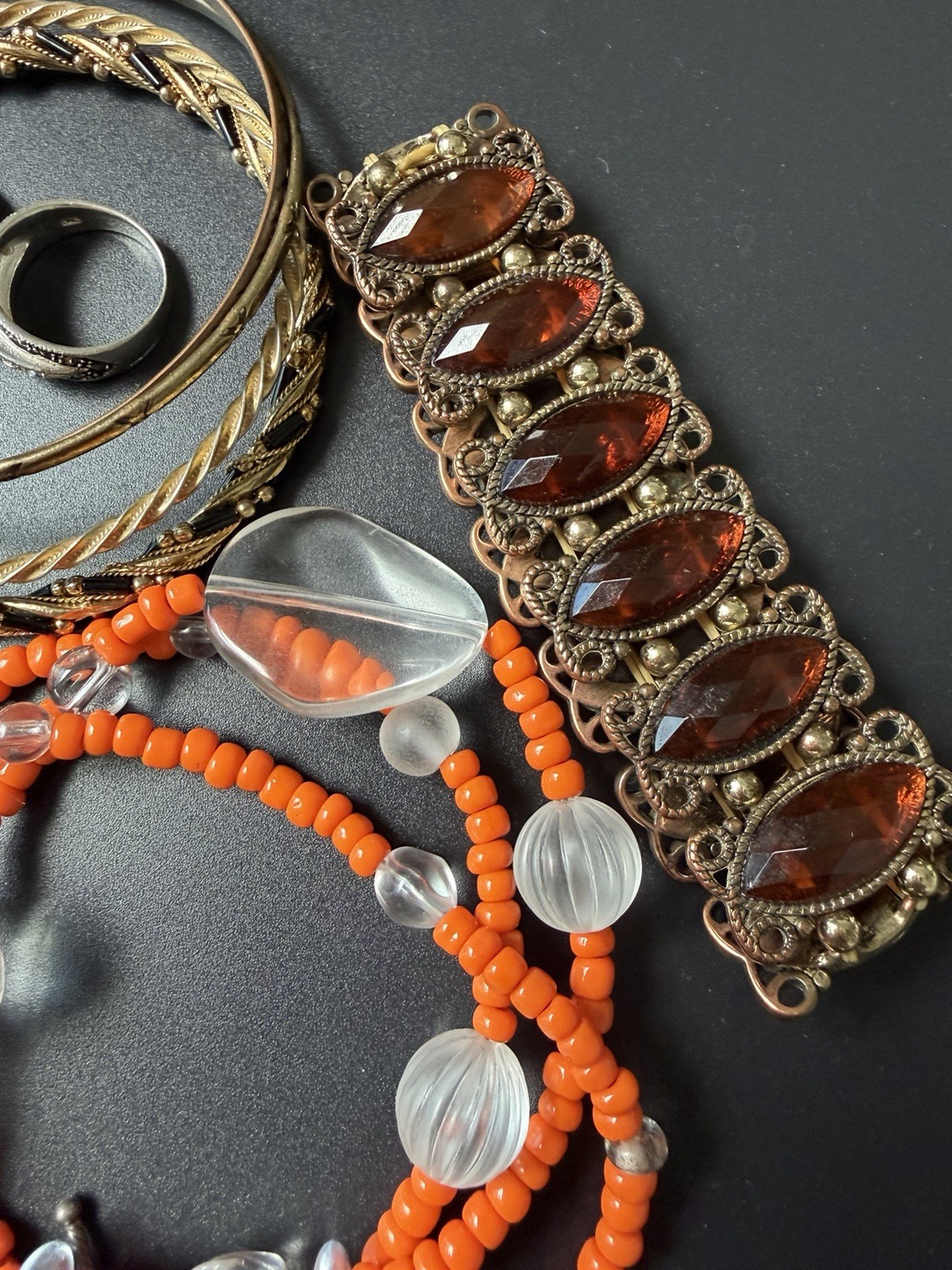 Vintage jewelry lot craft harvest necklace ring earrings and more.