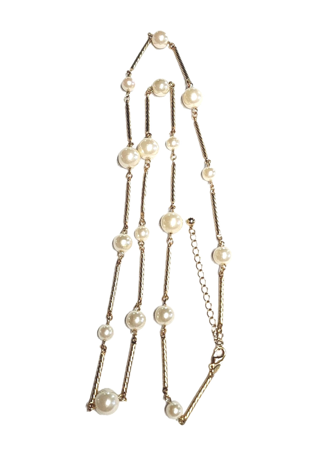 VTG AVON SH Gold Tone Twisted Bar Link & Cream White Faux Pearl Station Necklace