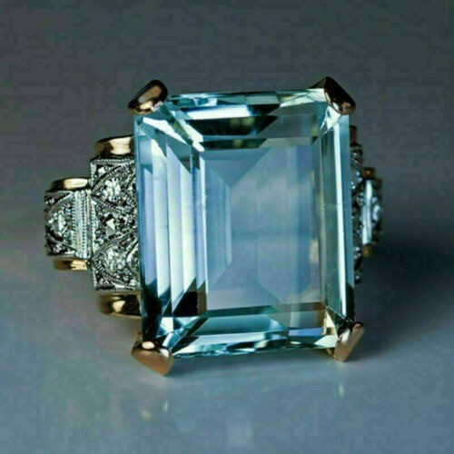 5.20 Ct Aquamarine Art Deco Antique Vintage Wedding Ring 14K Yellow Gold FN