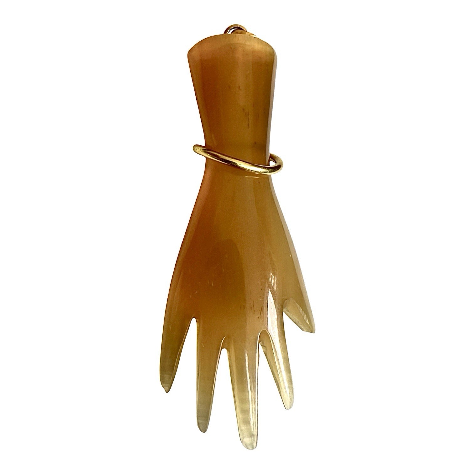 Antique Baltic Amber Hand Pendant Gold Filled Amulet Carved Honey Bony Victorian