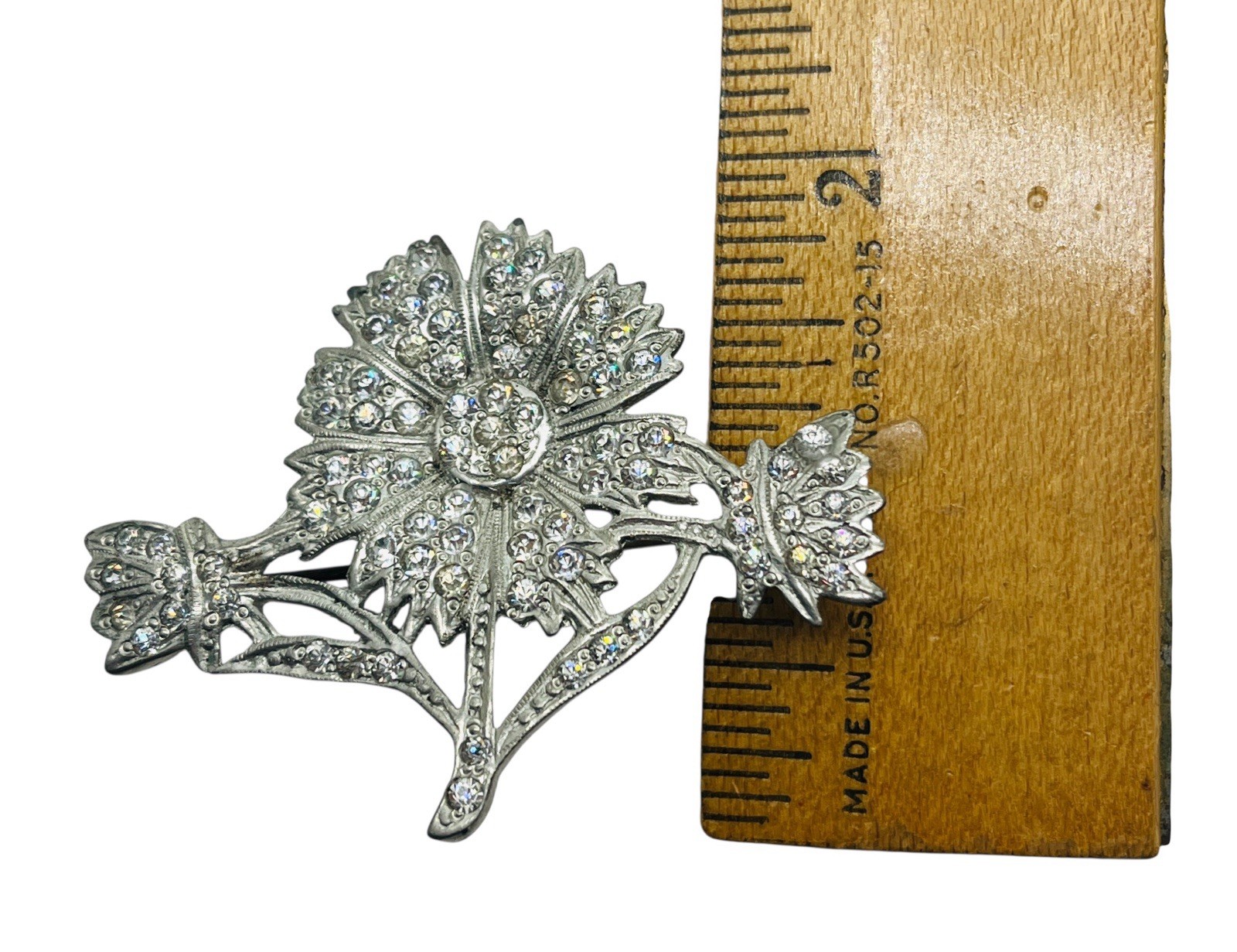 Vintage 1940s Old Hollywood Glam Pot Metal Flower Brooch