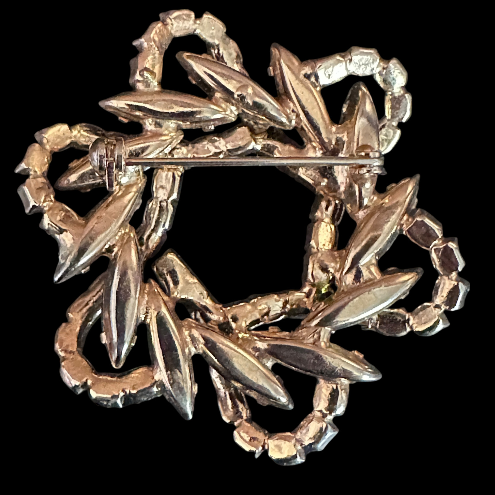 Vintage Rhinestone Brooch – Fall Colors Green & Amber Pinwheel 1960s