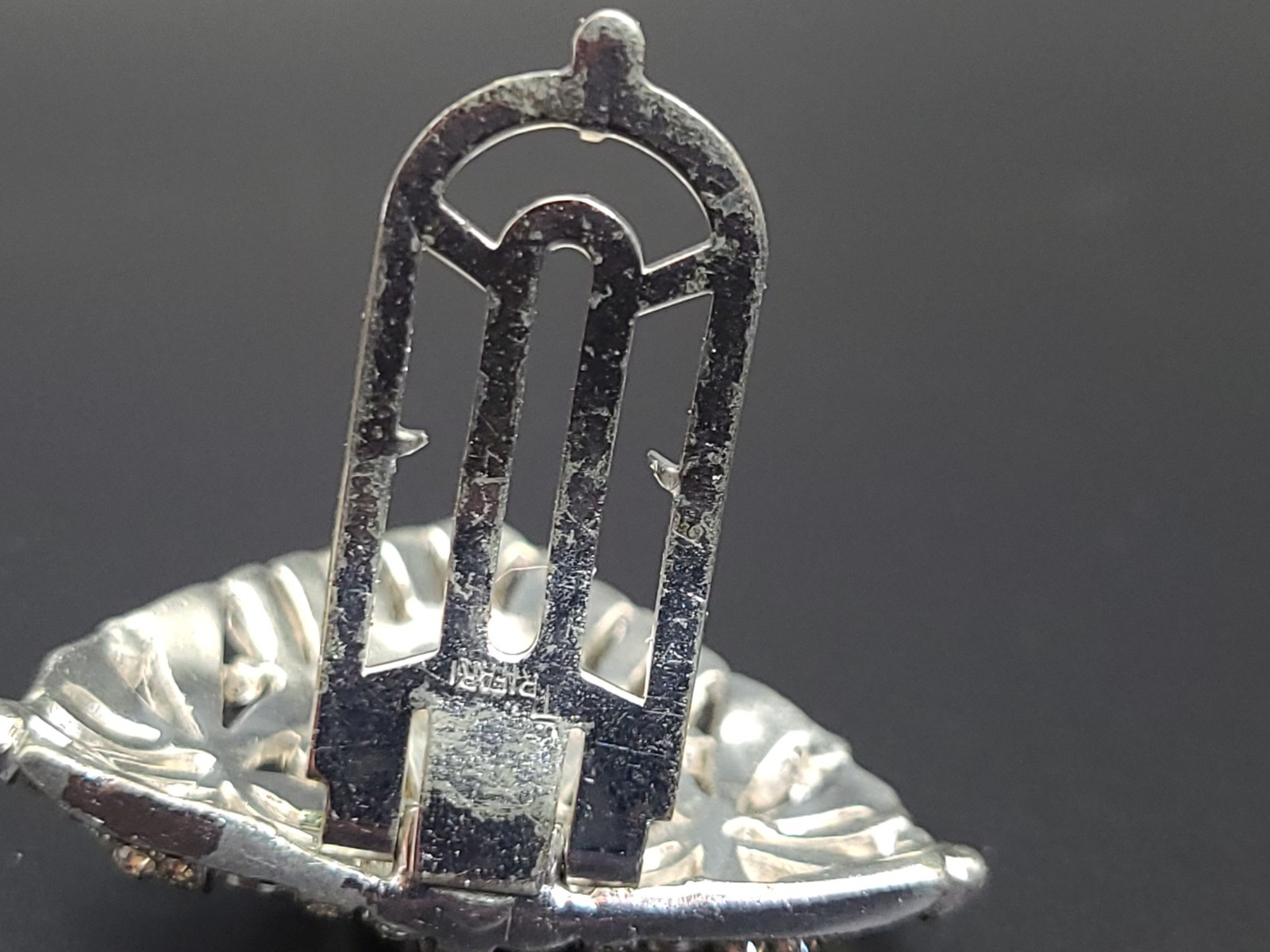 Vintage Signed Crown Trifari Art Deco Rhinestone Dress Clip Brooch