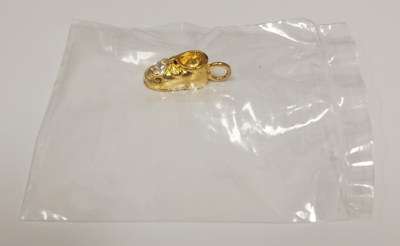 Baby Bootie Birthstone Charm April Simulated Diamond Goldtone New Vintage NOS