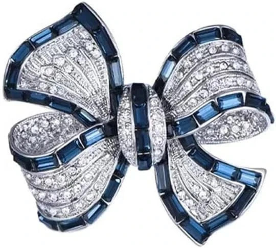 Rhinestone Bow Brooch Pin – Vintage Blue Crystal Lapel Accessory for Women