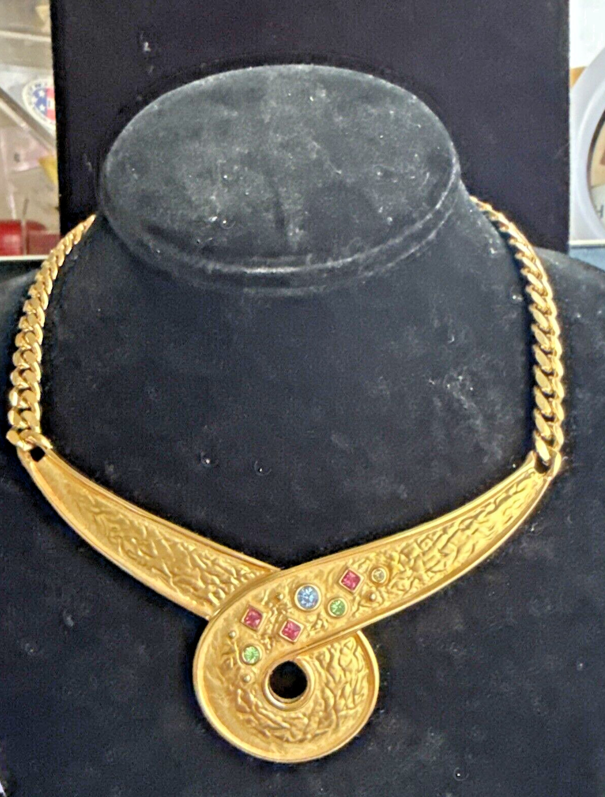 Gold Tone Chevron Multi Colors Stones Necklace