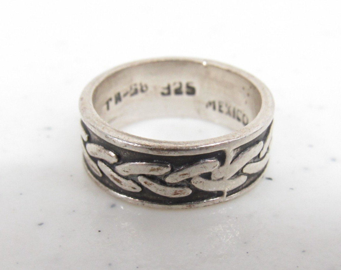 Vtg Taxco 5.3G Sterling Silver Twisted Rope 8mm Band Ring Sz 5.5