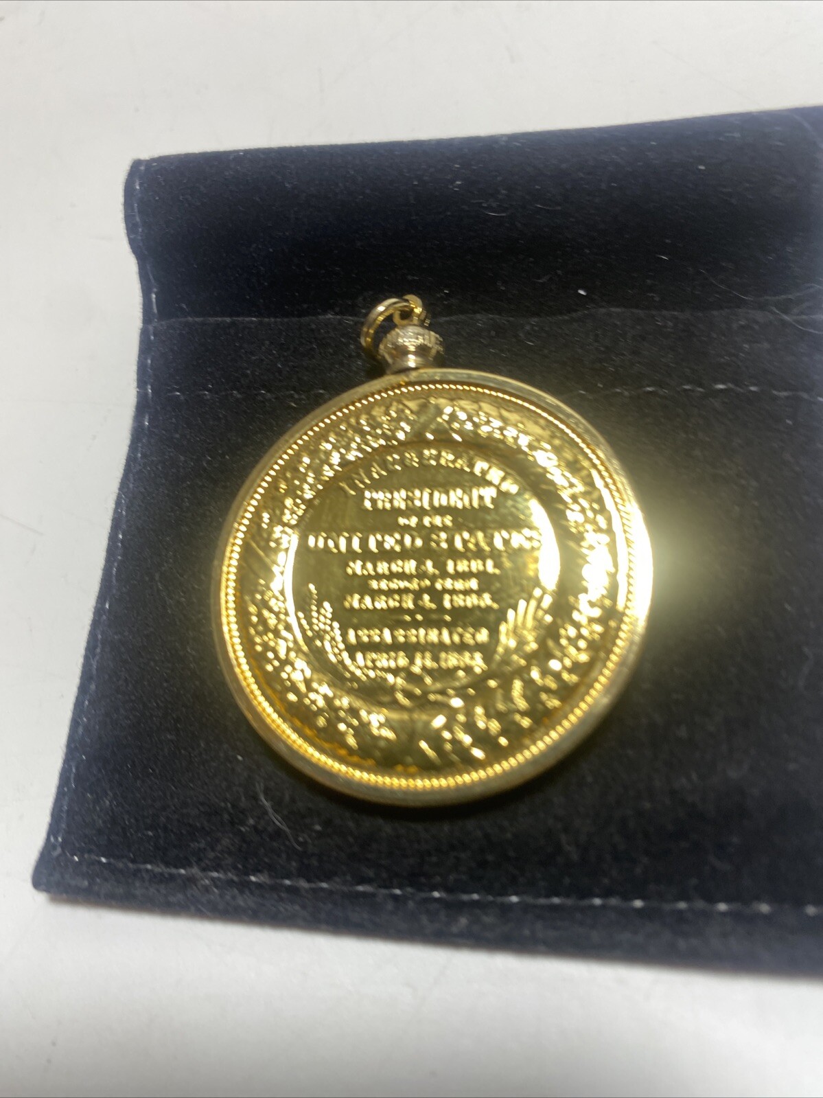 Vintage Gold Tone Overlay Metal Coin President Pendant Charm