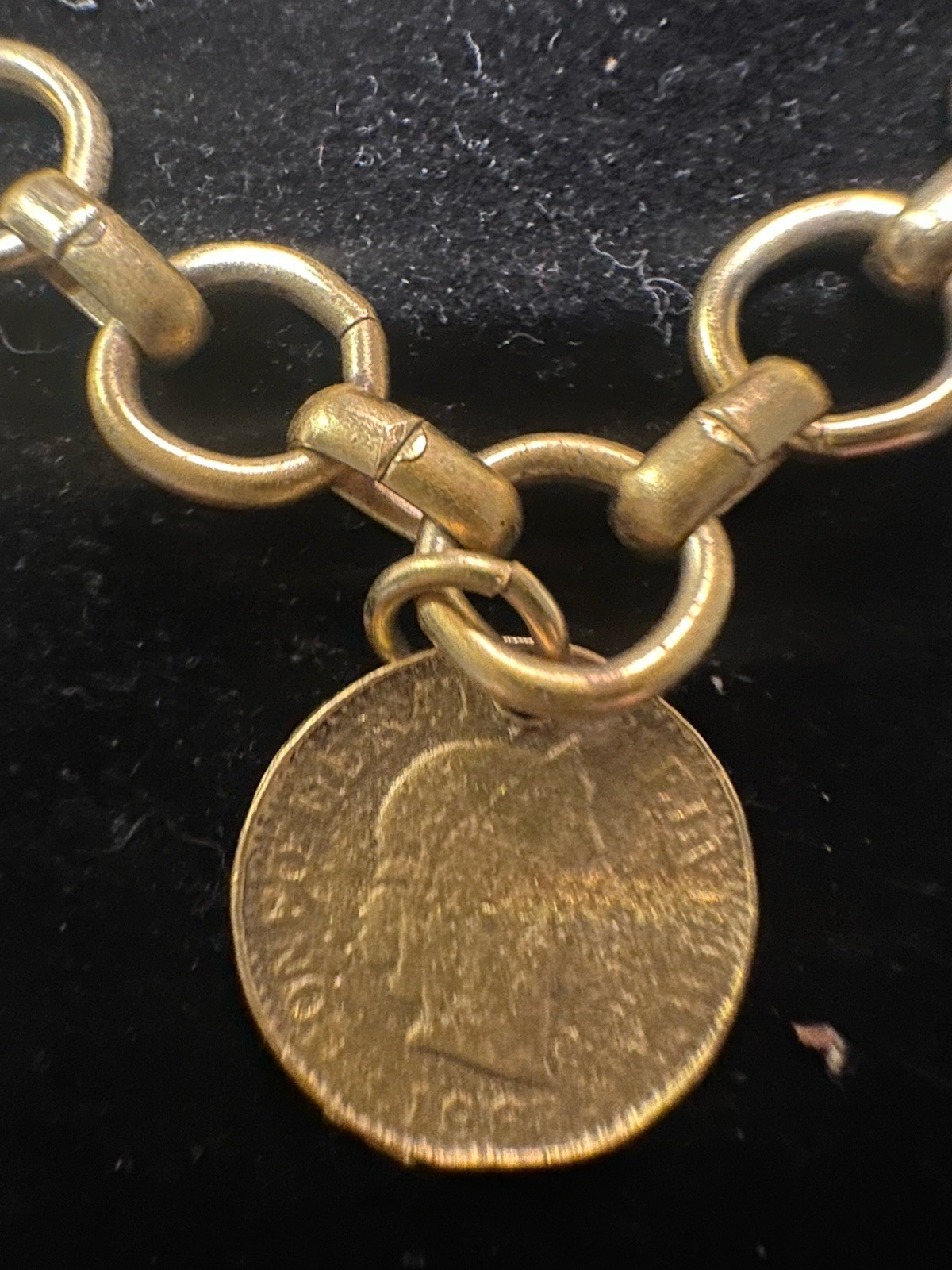 Vintage Coin Necklace Yochi New York 24 Kt Gold Plated Double Strand Link Signed