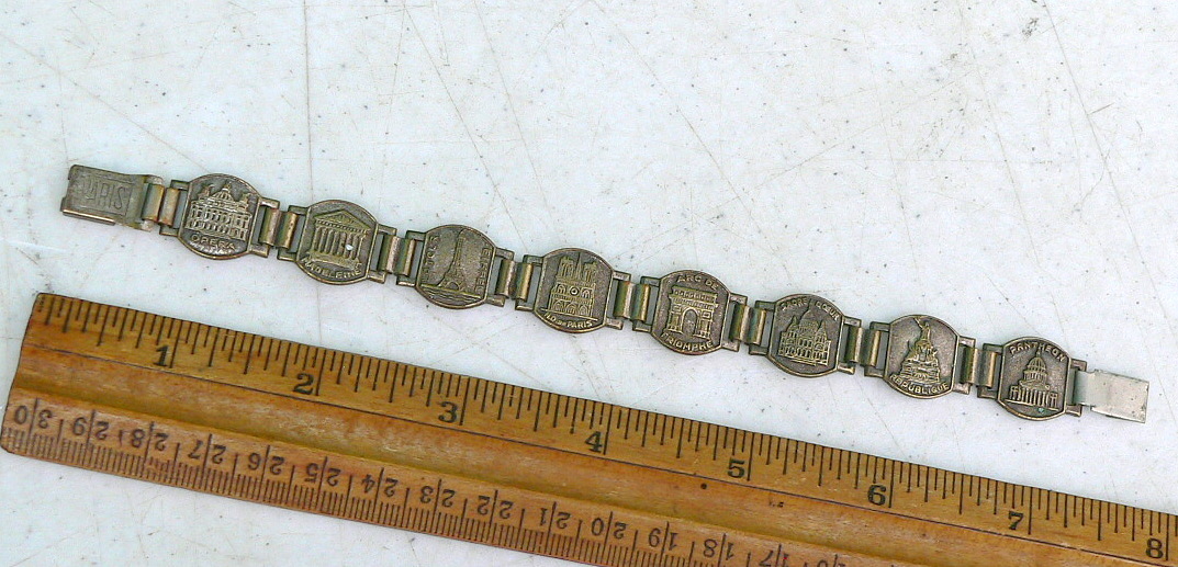 WWII Era Bracelet Souvenir PARIS France Historical Landmark Scene 1940s