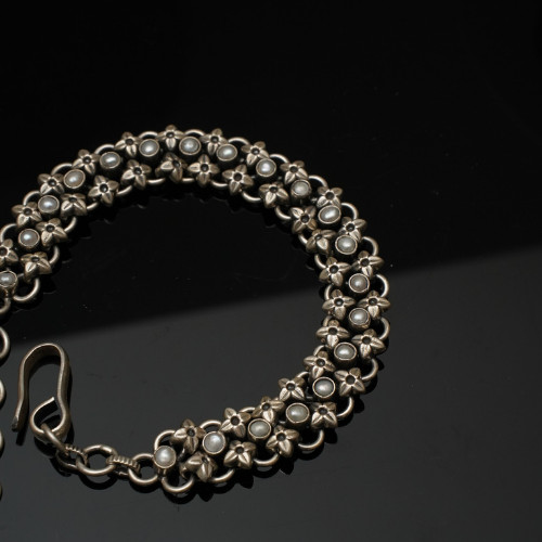 925 Antique Silver chain Bracelet with Pearl BLSS/22