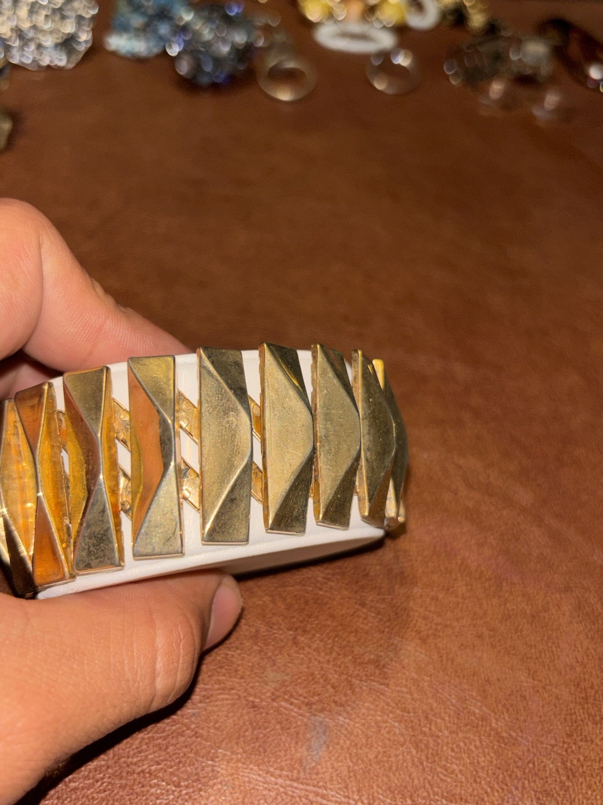 Vintage Geometric Triangle Linked Expanding Foot Tone Bracelet