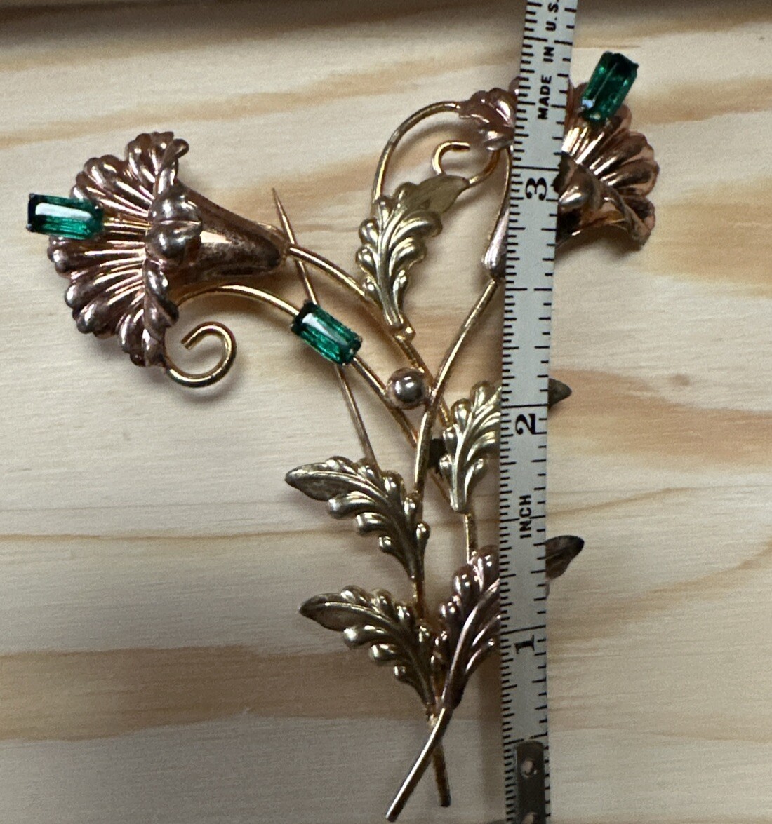 Vintage Sterling Silver Estate green stones brooch 1930’s-1950’s