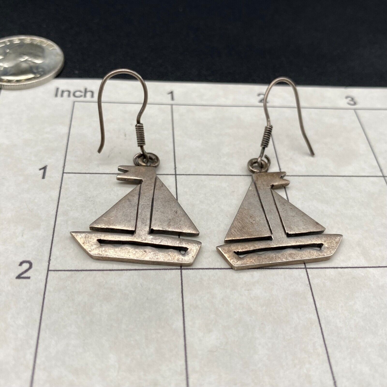 Vintage Mexico Sailboat Sterling Silver Dangle Earrings