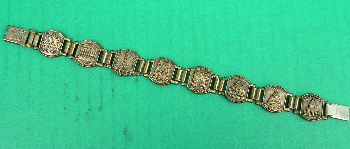 WWII Era Bracelet Souvenir PARIS France Historical Landmark Scene 1940s