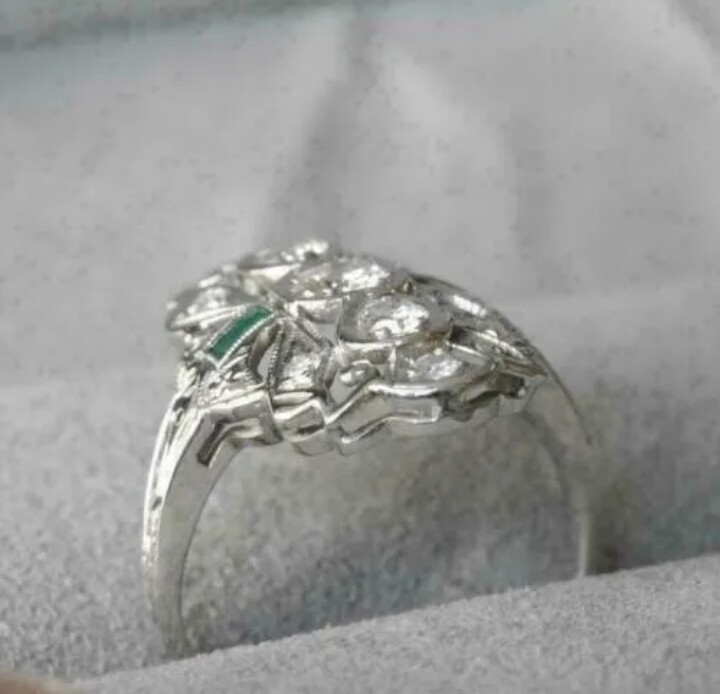 Three Stone 1/2Ctw White Round Cut Simulated Diamond Art Deco Ring In 925 Silver